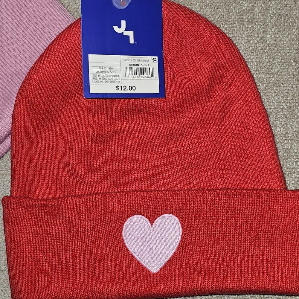 Red Beanie with Heart Patch